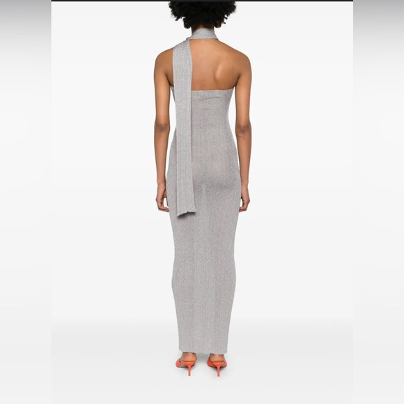 Aya Muse Caspi Halter Sheer Dress In Fog Grey NWT - Picture 4 of 11